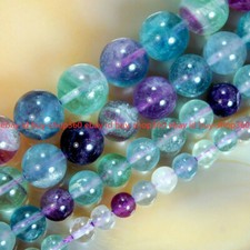 6/8/10mm Natural MultiColor Fluorite Round Gemstone Loose Beads 15'' Strand