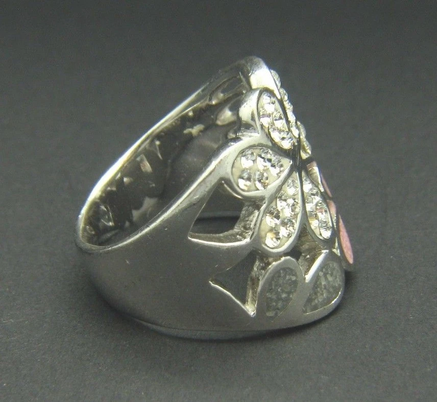 Donna Argento Sterling Fiore Progettato Anello, Set Con Clear Pietre Misura UK N - Immagine 3 di 4