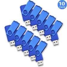 All Blue USB 2.0 Metal Swivel Style 10 Pack 1GB 2GB 4GB 8GB 16GB 32GB 64GB 128GB