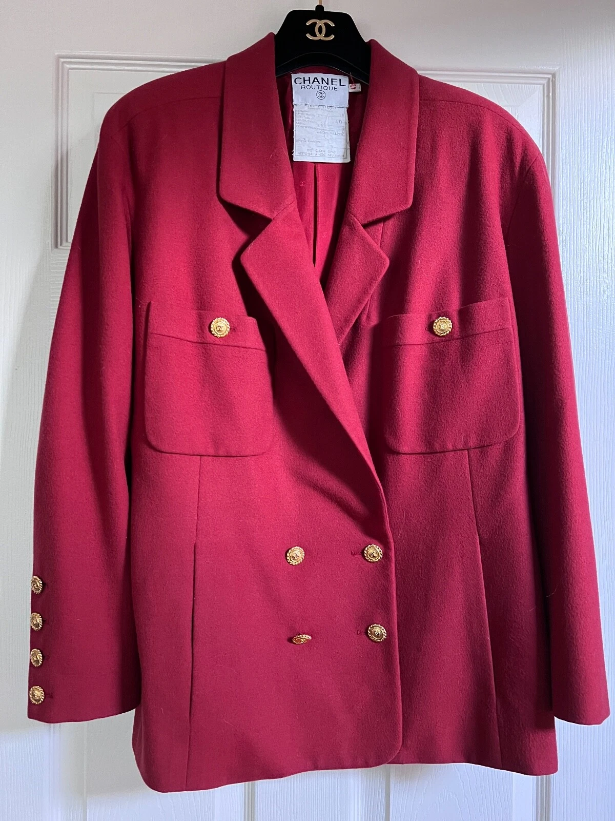 GIACCA CHANEL BOUTIQUE 88A MU ROSSO TWEED ORO 24K BOTTONI FR40 FR42