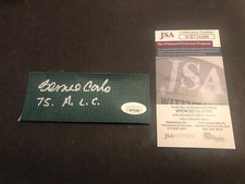 JSA BERNIE  CARBO SIGNED FENWAY PARK USED WALL PAD COVER MLB CERTIFIED 2”x5” 480