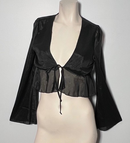Womans Crop Top S Whimsigoth Y2K Boho Layers Witchy Gothic Sheer Bell Sleeves