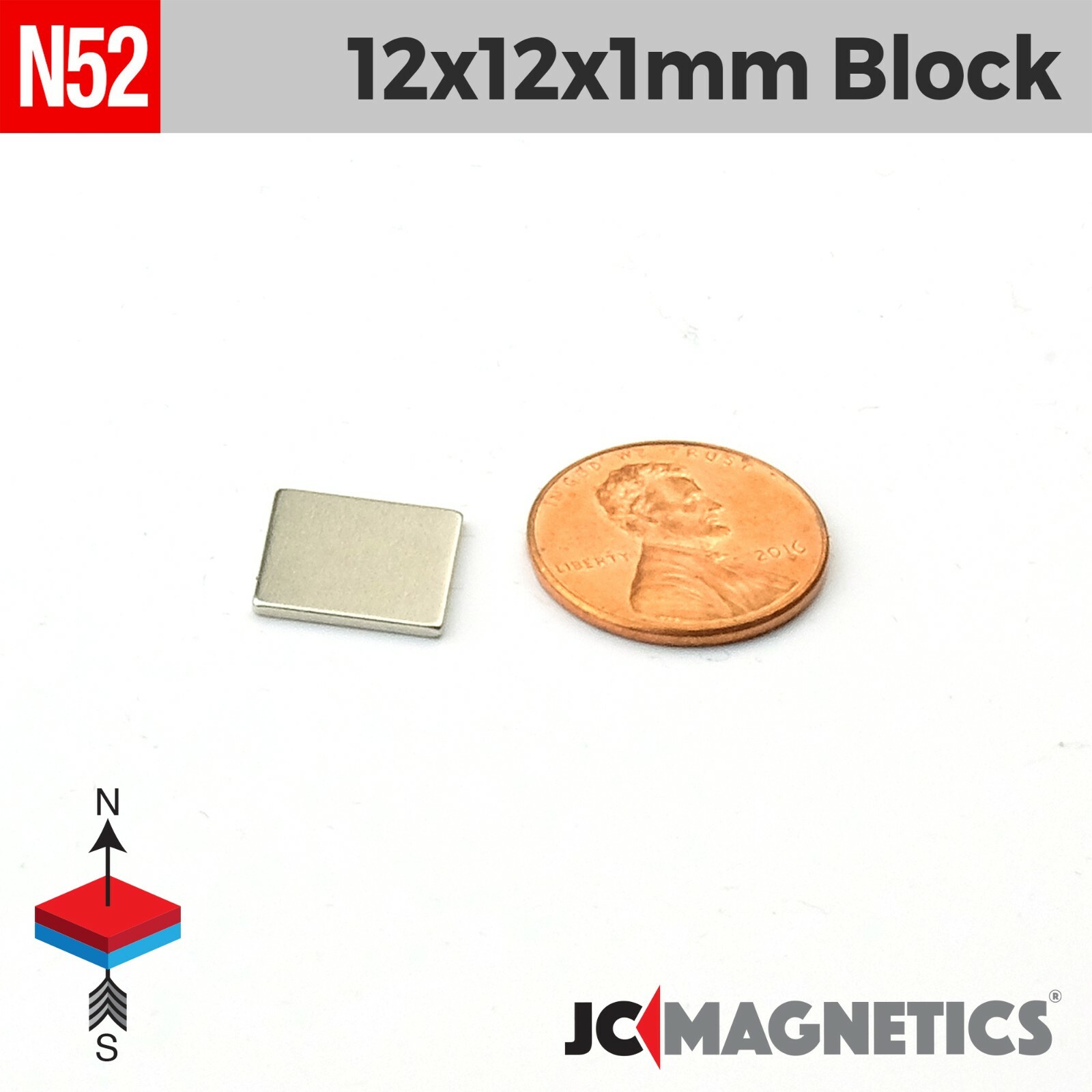 Thin Magnet Block 12mm x 12mm x 1mm N52 Strong Rare Earth Neodymium 12x12x1mm