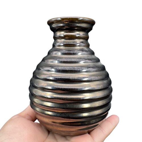 Vintage Haeger Pottery Copper Swirl Vase Ceramic Metallic Style Color 5.5"T 2.5" - Picture 1 of 11