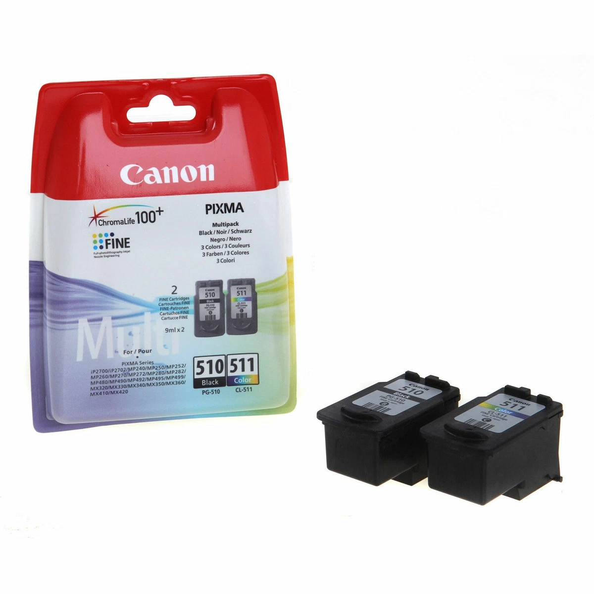Canon PG 510 Black CL 511 Colour Ink Cartridges For PIXMA MP250