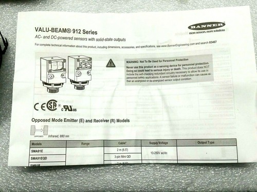 BANNER ENGINEERING VALU-BEAM Photoelectric Sensor Model SMA91EF - Picture 2 of 9