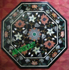 18" Black Marble Table Top Center Coffee Inlay Stone malachite decor home D1
