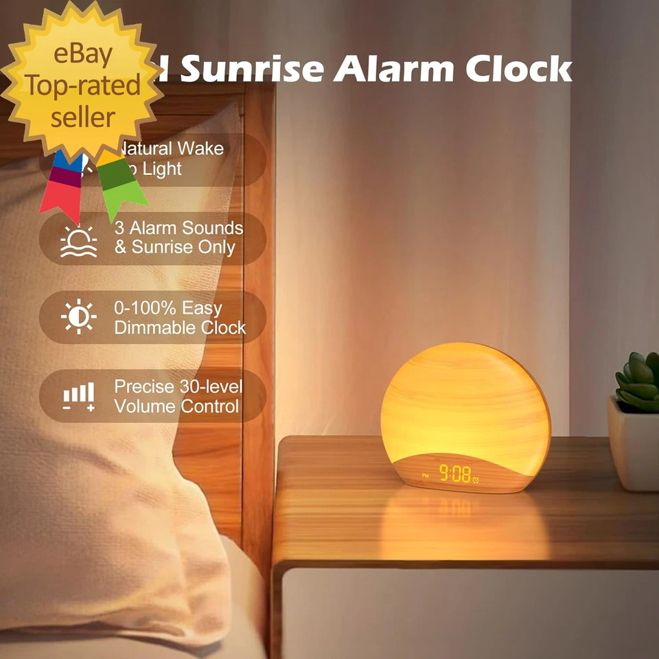 Máquina de sonido de grano de madera natural reloj despertador amanecer 26 inspirado en la naturaleza para dormir Foto 3 de 4