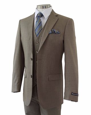 Men's Chestnut Brown Plaid 3pc Suit Scoop Vest V2RW-7 | Suit Secret