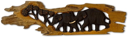 Wandbild Thai Elefanten Schnitzerei Wand Dekoration Teak Holz Relief Thailand - 第 15/18 張圖片