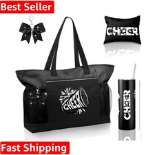 4 Pcs Cheerleader Gifts Set Cheer Tote Bag 20 oz Tumbler Makeup Bag Keychain ...