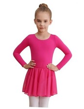 WEGETIT Leotards for Girls Long Sleeve Ballet Dress 10-12 Years Hot Pink