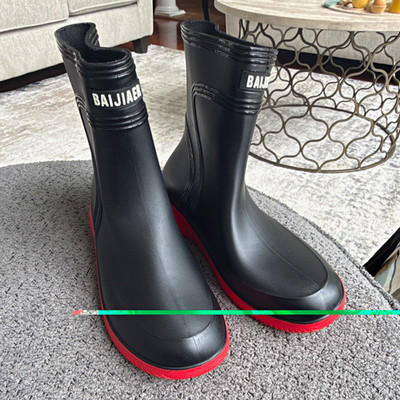 BAIJIAER Men s Waterproof Slip-On Rubber Ankle Rain Boots Black/Red US 7 M