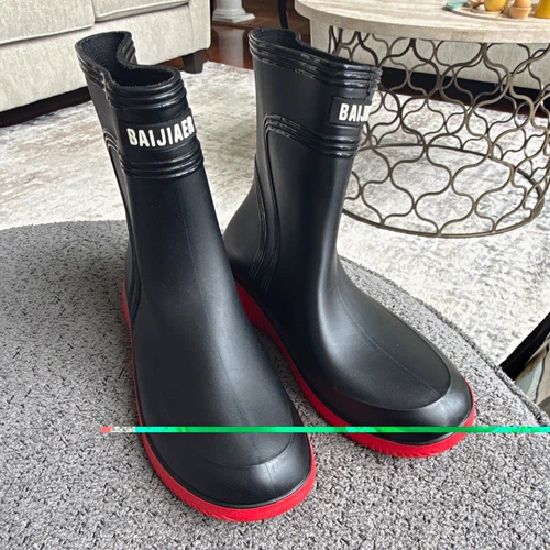 BAIJIAER Men’s Waterproof Slip-On Rubber Ankle Rain Boots Black/Red US 7 M