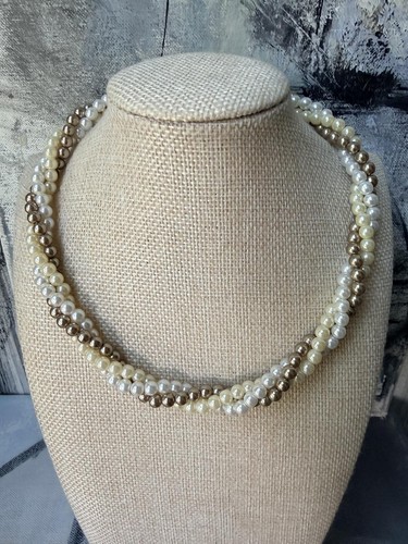 Vintage Avon Triple Strand Faux Pearl Lariat Necklace