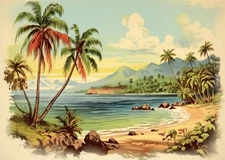 Tropical Beach Paradise Wall Art Poster - Vintage Coastal Decor