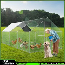 Large Chicken Coop Walk-In Chicken Run Metal Poultry Cage Pet Dog House w/Cover.