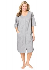 Dreams  Co. Plus Size Short French Terry Zip-Front Robe