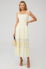 LoveShackFancy Ayala Dress US 6 Yellow Cotton Eyelet Embroidered Midi NEW 46952