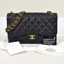 Chanel Classic Jumbo Black Caviar Leather Double Flap Shoulder Bag Purse Handbag