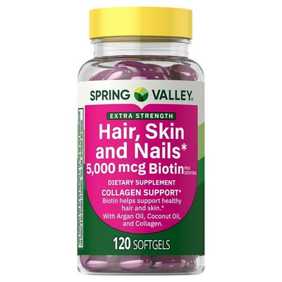 #ad New Spring Valley Hair Skin amp; Nails Supplement Softgels 5000 mcg Biotin 120 Ct $29.99