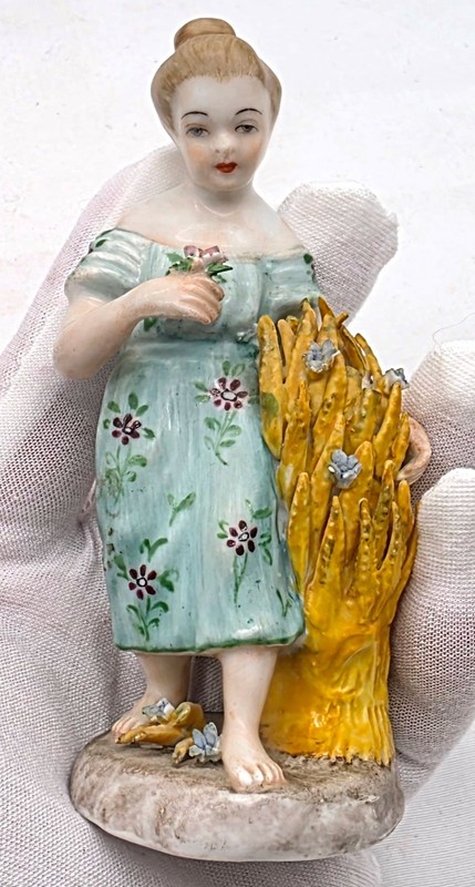 Antique German Porcelain Figurine Meissen "Peasant Girl with Wheat Bale"