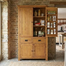 Pantry Cupboard Rustic Oak Large Double Kitchen Larder Storage Furniture