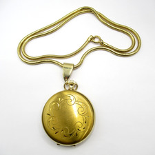 Brass Pocket Watch Shaped Locket Vintage Pendant Necklace Etched Large