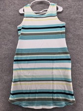 T By Talbots Dress Womens Medium Blue Stripe Sleeveless Knit Summer Casual