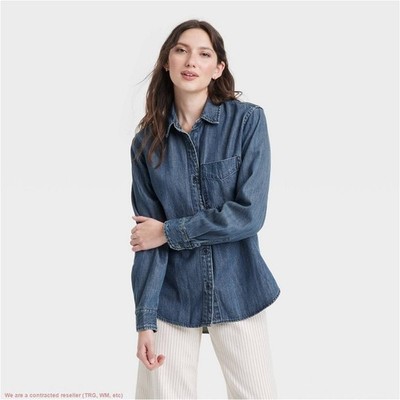 Women's Denim Button-Down Shirt Universal Thread Dark Wash S *SEE DEAL!!!*