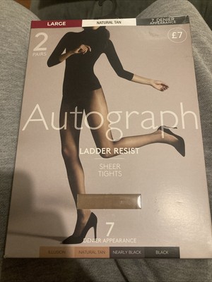 M&S Autograph Ladder Resist Sheer Tights Natural Tan L 2 pairs
