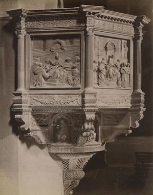 Italien Florenz Santa Croce Basilica da Maiano Kanzel altes Foto Alinari 1880