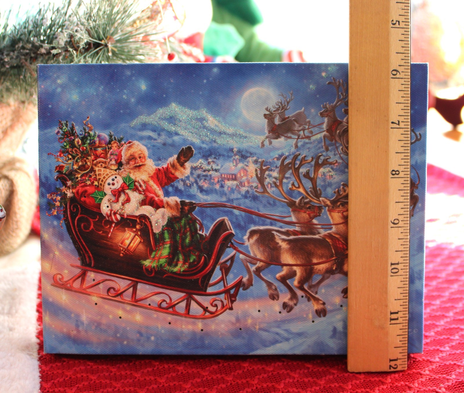 LIGHTED MR MR. BINGLE RIDING SANTA SLEIGH BATTERY OPERATED GLOW TABLETOP DECOR