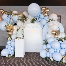 148Pcs Baby Blue Balloon Garland Arch Kit, with White Metallic Gold Balloons ...