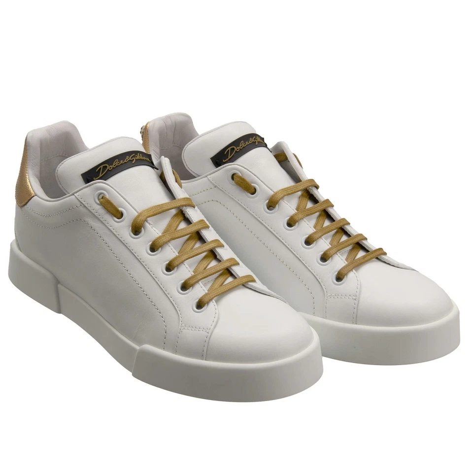 DOLCE & GABBANA DG Perle Logo Baskets Pour Femmes PORTOFINO Blanc Or 39,5 US 9,5 - Photo 3/4