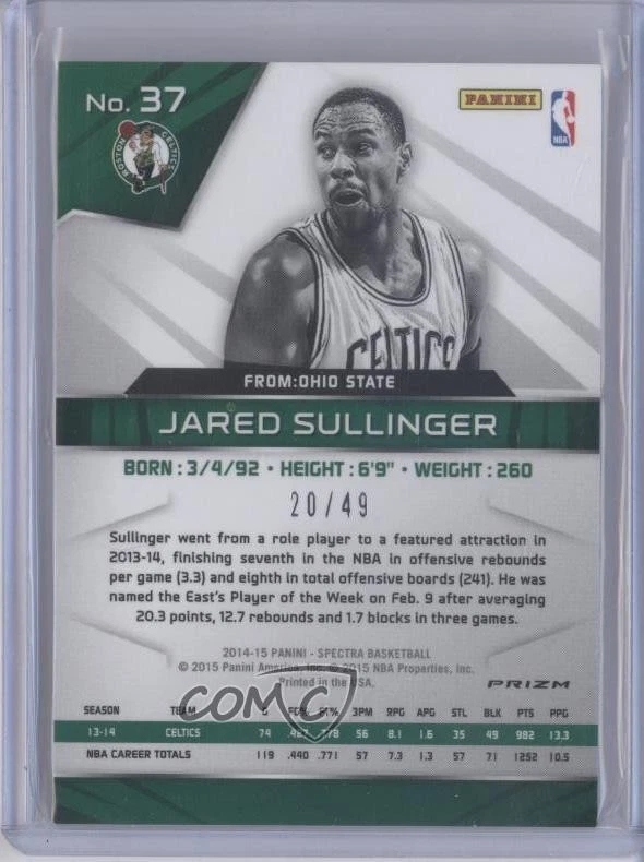 2014-15 Panini Spectra Blue Prizm /49 Jared Sullinger #37 - Image 2 of 2