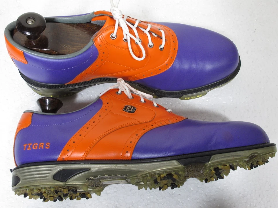 Footjoy Dryjoys Tour Golf Shoes 11.5 NCAA Clemson Tigers Purple Orange Leather - Image 3 of 4