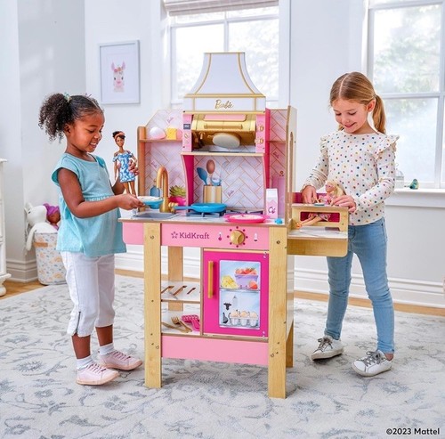 KidKraft Cook with Barbie Wooden Play Kitchen With Lights & Sound - Picture 2 of 4