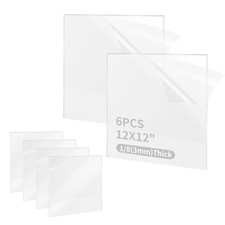 6 Pack Plexiglass Sheet, 12  x 12  Square Panel 1/8  Thick 3mm Transparent ...