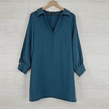 Zara Pullover Collared Shift Dress Size L Teal Long Sleeves Preppy Minimalist