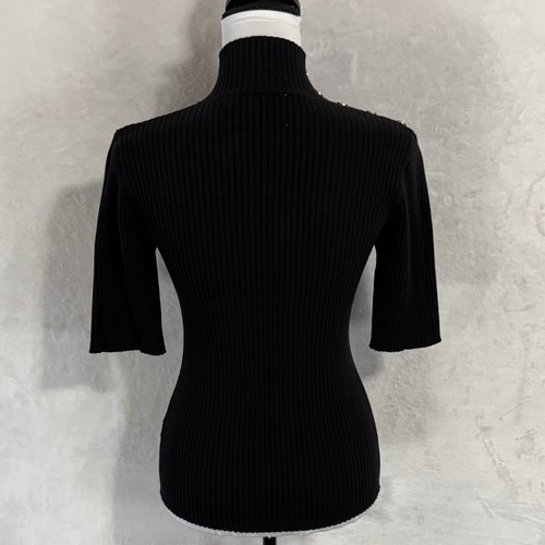 Suéter Elie Tahari Cuello Simulado Manga Corta Talla M Delgado Negro Dorado Botón Acanalado - Imagen 4 de 13
