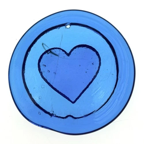 Blenko Handmade Glass Heart Suncatcher Ornament in Turquoise Signed