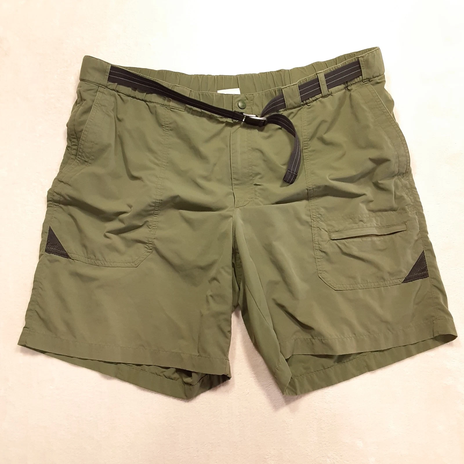 Vintage L.L Bean Mens Belted Cargo Shorts 2XL Green 8" Inseam Nylon Mesh Lined