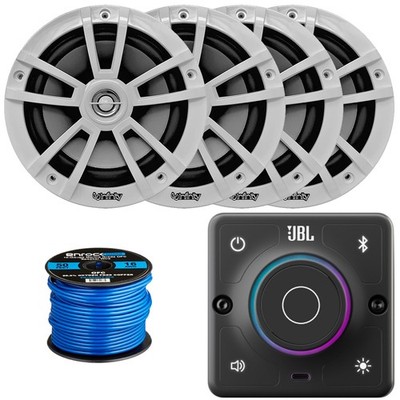 JBL AURA-BT-M Marine Receiver, 4x 6.5'' 225W High-Performance 2-Way Speaker, Wire