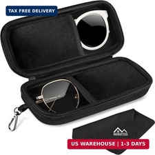 Dual Glasses Case Hard Shell, Double Sunglasses Organizer with Zipper and Cleani