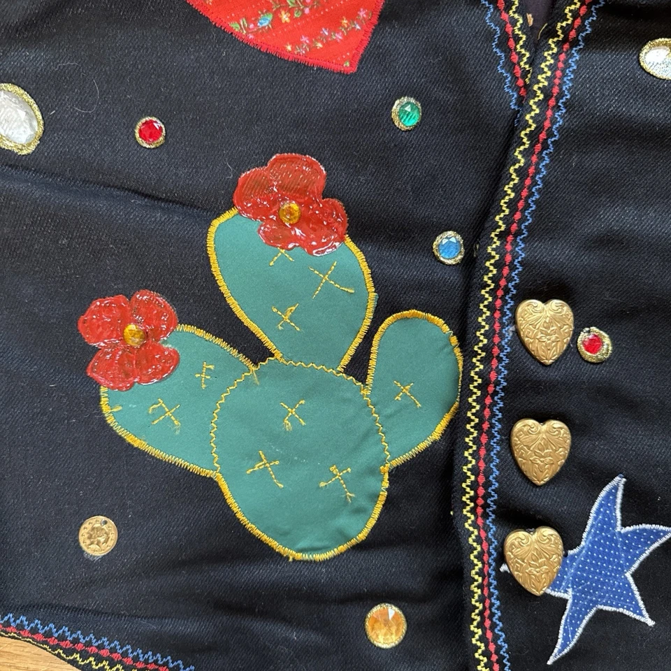 Cottagecore de colección. Chaleco original cosido a mano Cactus Southwestern Hearts para mujer Foto 4 de 4
