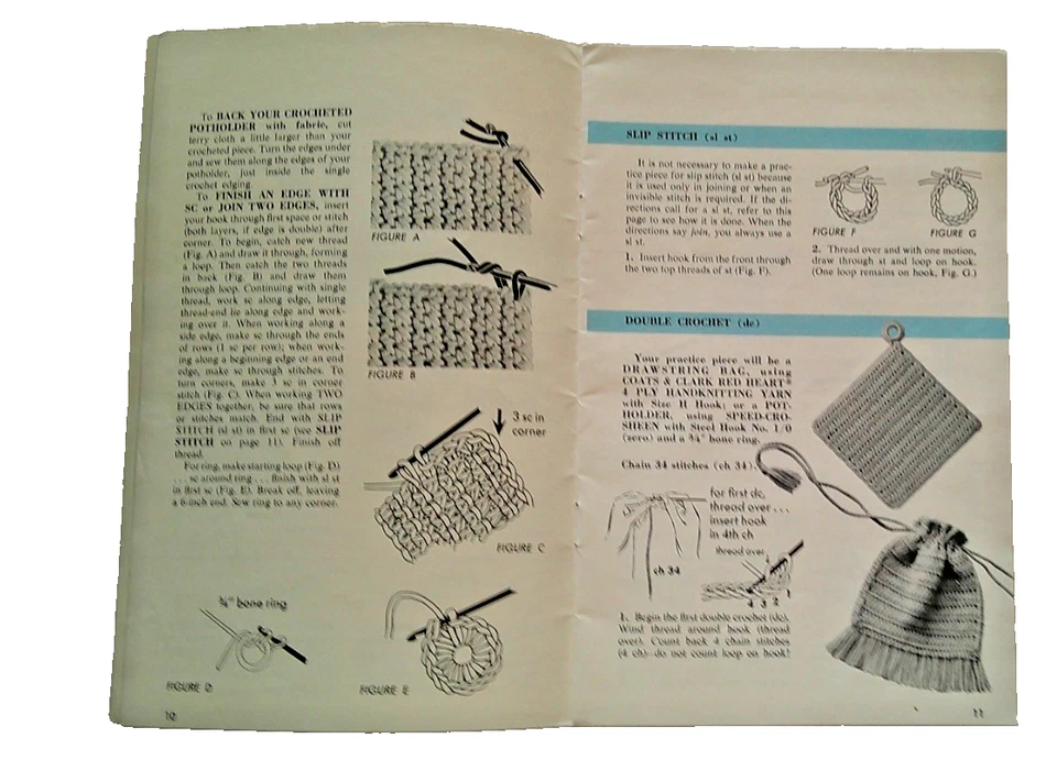 VTG Sold Learn To Crochet Coats & Clark - #210-B -Afghan, Bag, Bean Bag, Poncho - Image 3 of 3