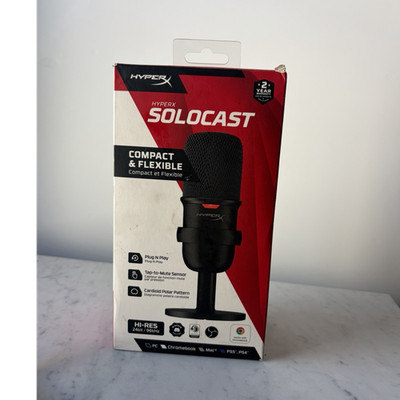 HyperX SoloCast USB Cardioid Condenser Mic, Tap-to-Mute, Stand, Black