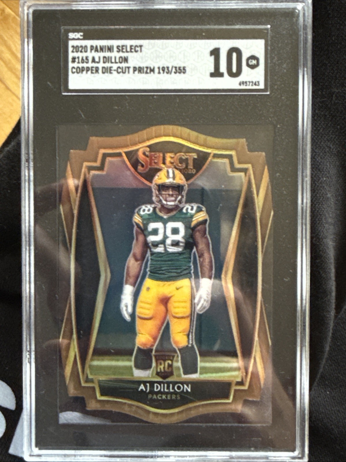 2020 Panini Select Premier AJ Dillon #165 Copper Prizm Die-Cut /355 (RC) SGC 10