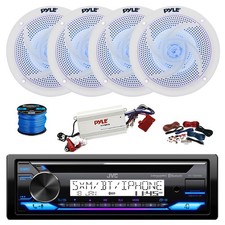 JVC Marine BT CD Stereo Receiver, BT Amp w/ Kit, 4X 6.5" 240W LED Speakers,Wire